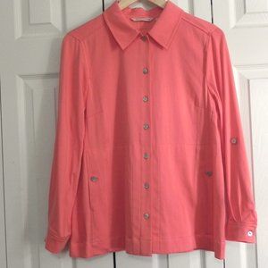 Soft Surroundings Front Button Top or Light Jacket Hot Coral Size PS